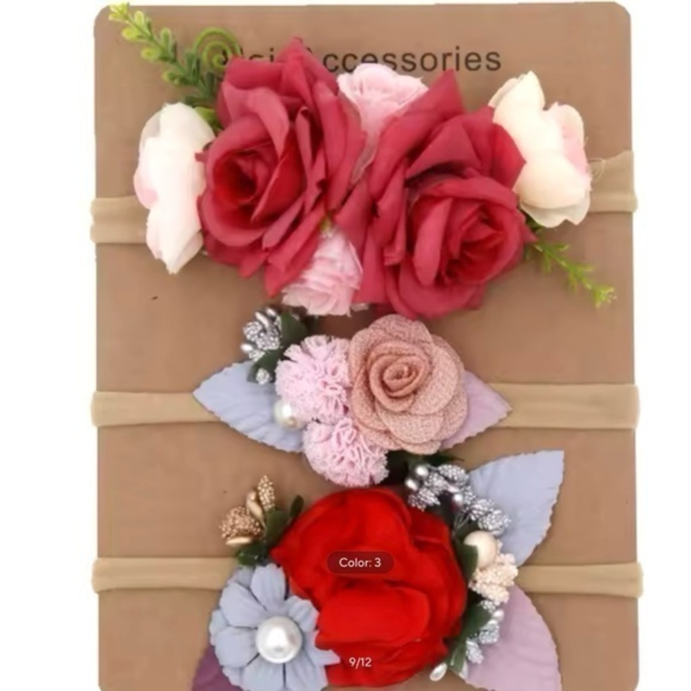 New 3 piece baby girl floral head bands red